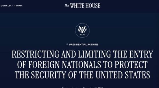 特朗普签署公告 进一步限制外国公民入境美国