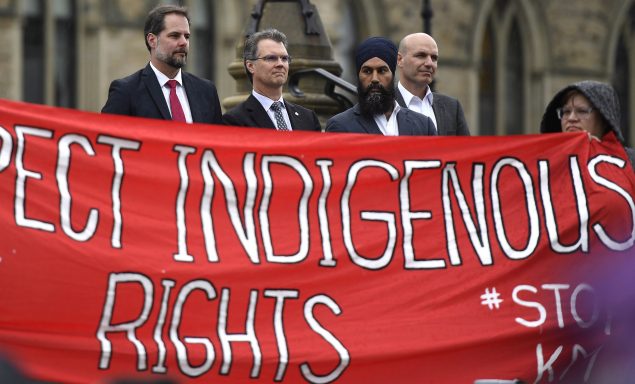 反对跨山输油管扩建的示威者。