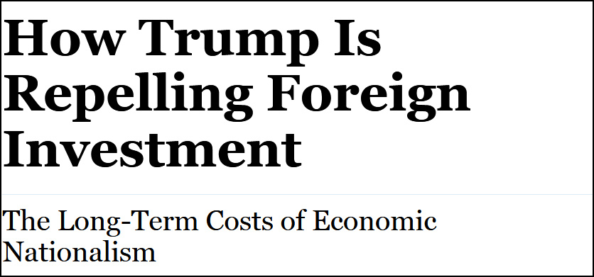 被贸易战吓走？美国吸引外国直接投资下跌1/3