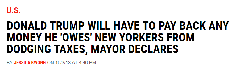 纽约市长：将追缴特朗普所欠任何税款