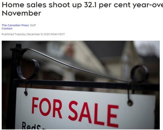 加拿大11月全国房价大涨13.8% 销量涨32.1%