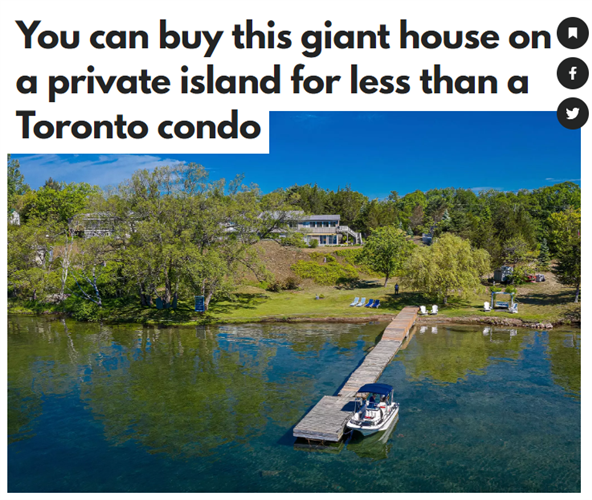多伦多周边私人岛屿湖景别墅，只卖一栋公寓的价格！