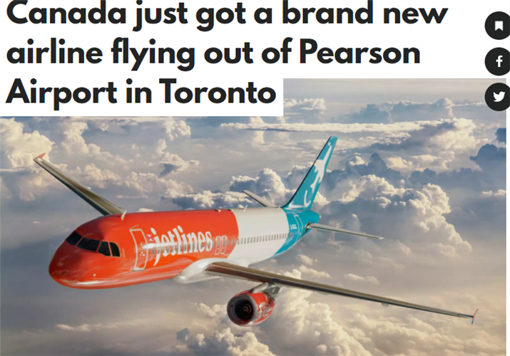 又有新航班竞争多伦多航线 皮尔逊直飞卡加百元还有找