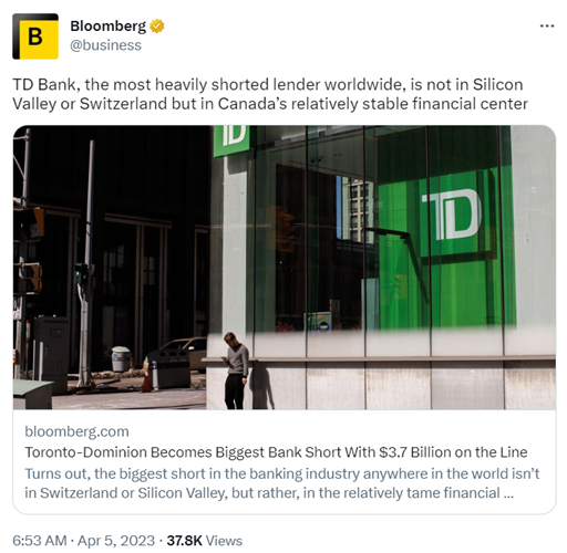 全球做空最严重！TD银行空仓达37亿！华人慌了：希望钱没事