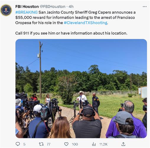 FBI悬赏征求关于凶手的线索。