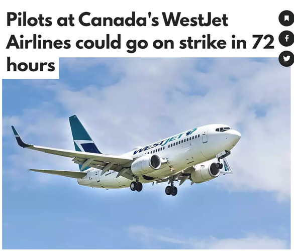 加拿大知名航空公司要罢工！最早本周五起全面停飞