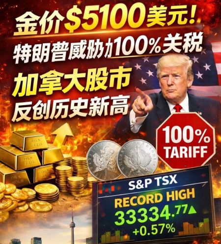 金价飙至5100美元！特朗普威胁100%关税，加拿大股市反创历史新高