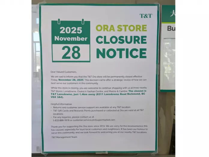 列治文大统华超市分店突关闭 顾客错愕