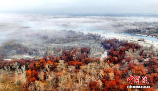 额尔齐斯河新疆北屯段现壮美晨雾景观