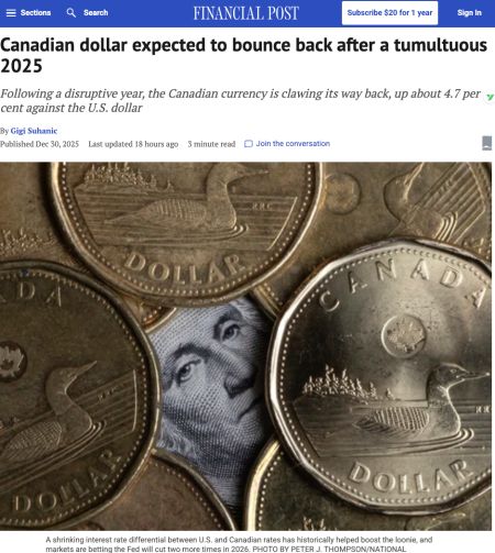 专家预测：加元将于2026年大幅反弹，有望涨至77美分