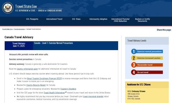 加拿大发布赴美安全提醒！美国发布针对加拿大最新旅行警告！